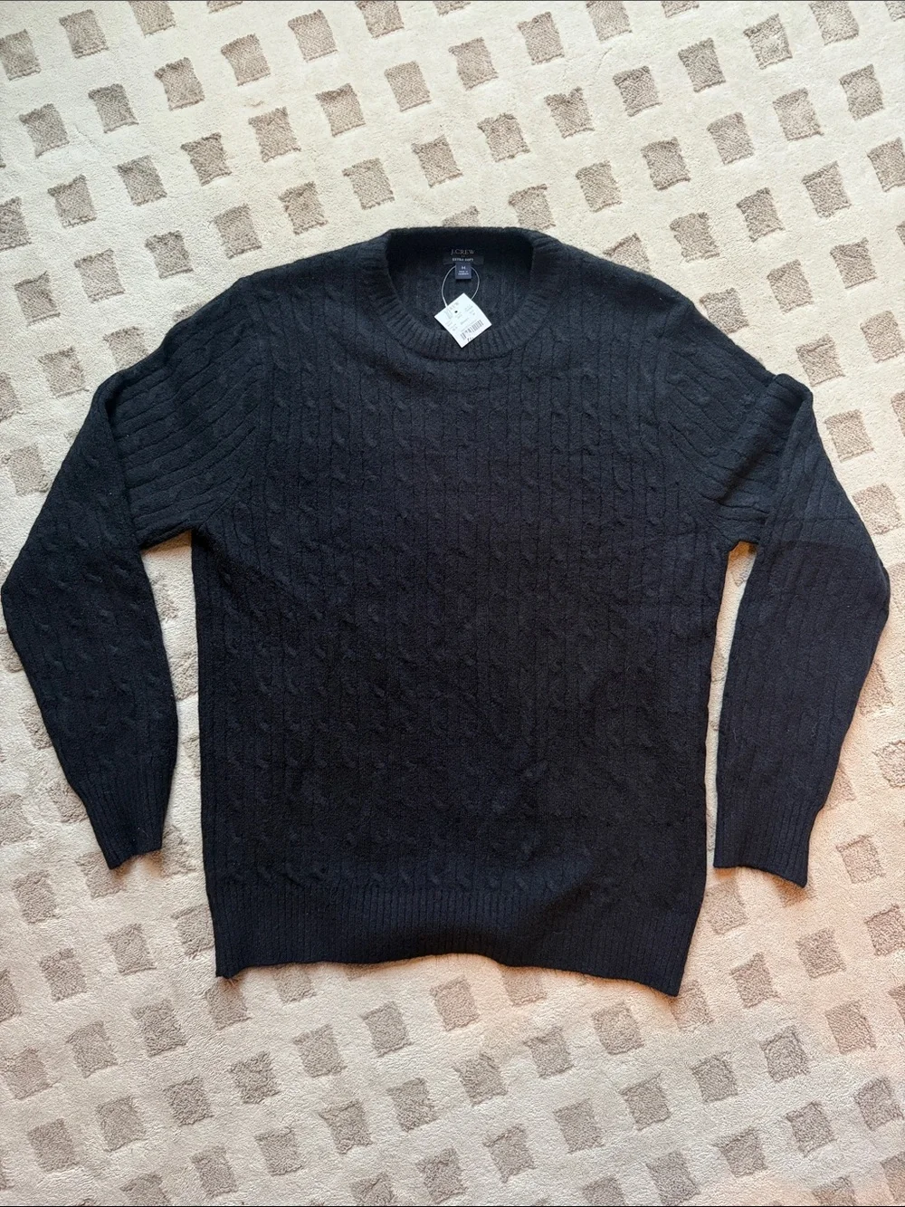 J. Crew Men's Black Cable Crewneck Sweater